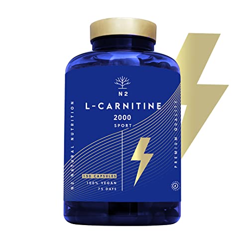 L CARNITINA Natural 2000 mg, Quemagrasas Potente Para Adelgazar Rápido, L-Carnitina Pre Workout Gym, Mejora Energía, Resistencia y Rendimiento. 120 Cápsulas Vegetales. CE, Vegano, N2 Natural Nutrition