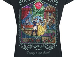 La Bella y La Bestia Rose Mujer Camiseta Negro XL 100% algodón Ancho