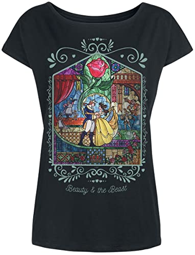 La Bella y La Bestia Rose Mujer Camiseta Negro XL 100% algodón Ancho