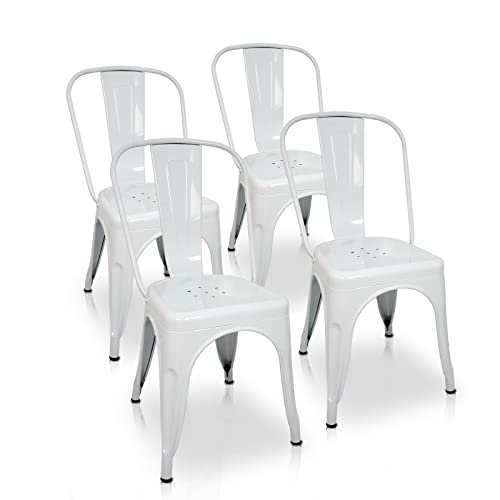 La Silla Española - Pack 4 Sillas estilo Tolix con respaldo. Color Blanco. Medidas 85x54x45,5