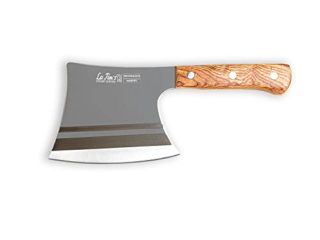 LA TIM'S Cuchillo de carnicero, cuchillo de 0.9 Kg para trabajo pesado con acero forjado a mano con alto contenido de carbono, cuchillo de carnicero para cortar huesos, mango de madera maciza