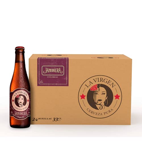 La Virgen Jamonera - Cerveza Amber Ale Artesana, Pack 24 botellas x 33 cl - 5,5% Volumen de Alcohol