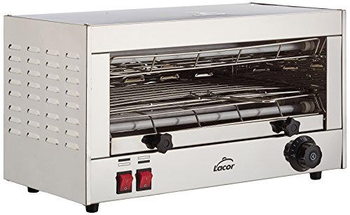 Lacor 69172 Tostador Eléctrico Horizontal Parrilla Simple, Gris, 2400 W, Acero Inoxidable, 2 Ranuras, INOX