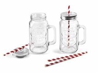 LACOR 69387 69387-Set de 2 jarras de Cristal con Tapa de Metal y Orificio Central para Pajita