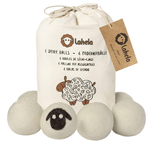 LAHELA. 6 bolas XXL para secadora. Colada suave y ahorro energético. Alternativa ecológica al suavizante para secar ropa. 100% lana de merino natural, sin productos químicos ni plásticos. Elaboradas a mano en Nepal con condiciones laborales justas.
