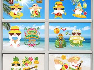 LAMEK 9 piezas Etiqueta Ventana de Hawaiano Luau Pegatinas de Ventana Estáticas Hawaiana Pegatinas de Pared Aloha Tropical Etiqueta Engomada para Playa de Hawaii Piscina de Verano Decoración de Fiesta