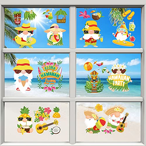 LAMEK 9 piezas Etiqueta Ventana de Hawaiano Luau Pegatinas de Ventana Estáticas Hawaiana Pegatinas de Pared Aloha Tropical Etiqueta Engomada para Playa de Hawaii Piscina de Verano Decoración de Fiesta