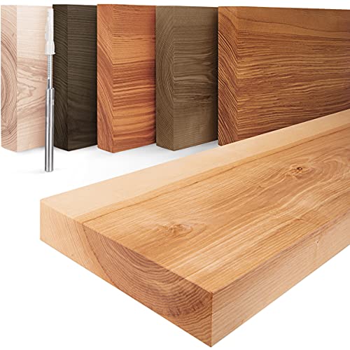 Lamo Manufaktur Estante de Madera, Estante Flotante, Modelo Invisible Natural 120cm, LWG-01-A-002-120W