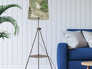 Lampara de Pie Tripode Gris Decorativa Vintage Diseño Por Comedor Salon Dormitorio Lectura con Pantalla y Estanterias Mesita Incorporada in Bombilla Estilo Nordico Minimalista Grande Graduable e27
