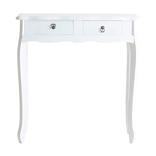 Lastdeco Mueble Recibidor Estrecho o Mesa Auxiliar Entrada o Pasillo. Consola Madera con 2 Cajones. Color Blanco. Diseño Moderno. Modelo Chia. 77 x 79 x 33 cm