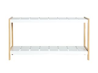 Lastdeco Zapatero Madera Multiusos. Estanteria Organizador Zapatos. Banco Zapatero Armario Recibidor Pasillo. 2 Estantes. Desmontable. Estilo Nordico. Color Blanco y Natural. 74 x 30 x 35 cm.