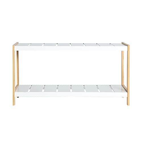 Lastdeco Zapatero Madera Multiusos. Estanteria Organizador Zapatos. Banco Zapatero Armario Recibidor Pasillo. 2 Estantes. Desmontable. Estilo Nordico. Color Blanco y Natural. 74 x 30 x 35 cm.