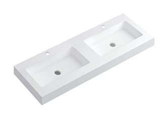 Lavabo con Faldón para Baño Solid Surface Suspendida | Lavabo Flotante (Un Seno Centrado ó 2 Senos)| Fondo 46cm | Espesor 10cm | 160 cm., Blanco Mate (2 Senos)