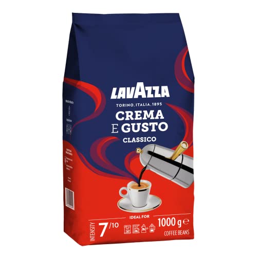 Lavazza Café en Grano Tostado Crema e Gusto, Café Espresso Arábica y Robusta, Paquete de 1 Kg