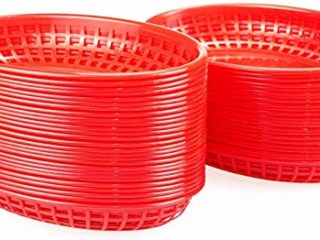 Lawei Paquete de 50 cestas ovaladas de plástico para comida rápida para papas fritas, hamburguesas, sándwiches, picnics, barbacoas, fiestas, color rojo