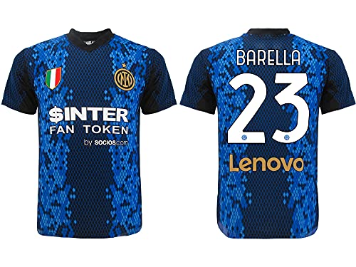 L.C. SPORT SRL Camiseta oficial Nicolò Barella. Camiseta negra con número 23. Primera camisa. Réplica autorizada 2021-2022. Tallas de niño y adulto.