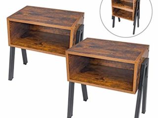 Leader Accessories 2 Mesitas Auxiliares Apilables Mesas de Madera para Lámpara Libros con Compartimento Delantero Abierto Mesas Laterales con Patas de Metal