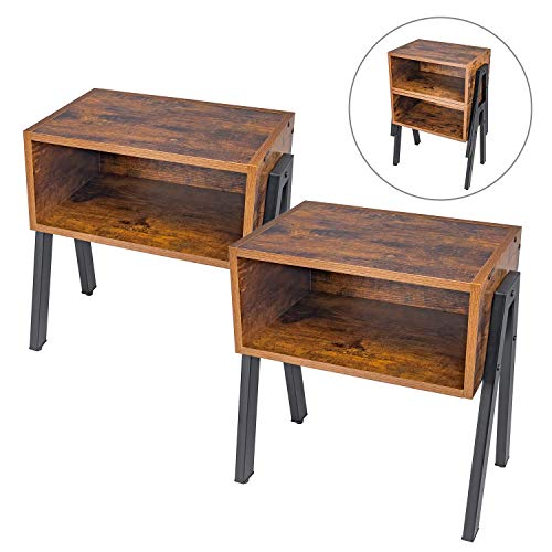 Leader Accessories 2 Mesitas Auxiliares Apilables Mesas de Madera para Lámpara Libros con Compartimento Delantero Abierto Mesas Laterales con Patas de Metal