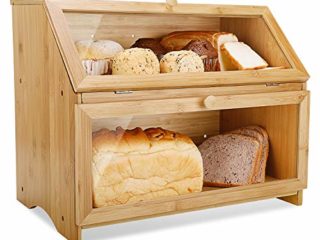 Leader Accessories Caja de pan, caja de pan de doble capa para cocina y panadería, almacenamiento de alimentos de bambú de gran capacidad, caja de pan aromatizante