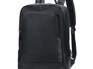 Leathario Mochila Tipo Caual Escolar Hombre Cuero Autentico Negro de Mano Backpack Laptop para Portátiles y Netbooks