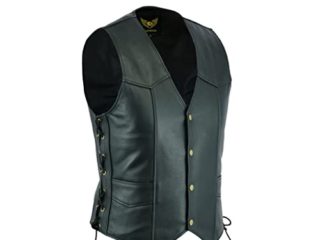 Leatherick Chaleco de cuero real para hombre con encaje lateral Estilo motero Moda casual