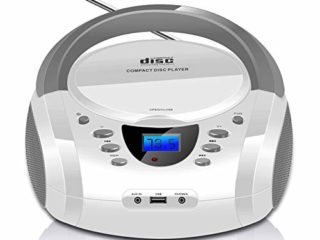 Lector CD Portátil Blanco, LONPOO Compacto Reproductor de CD Portátil con Altavoz Estéreo Mejorado, Entrada USB, Radio FM Portatil con Bluetooth, Entrada AUX y Conector para Auriculares