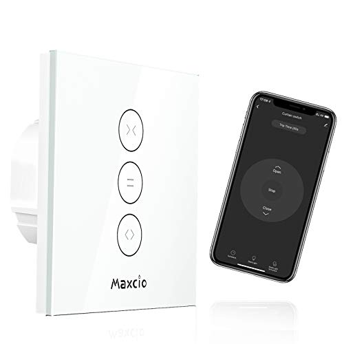 【LED Controlable】Interruptor Persiana WiFi, Maxcio Interruptor Pared WiFi Compatible con Alexa y Google Home, Función de Temporizador, para Motor Persiana, Motor Tubular, Motor de Toldos