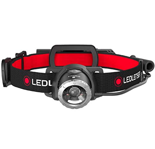 Ledlenser Linterna frontal LED H8R, recargable con batería de litio 18650, 600 lúmenes, enfocable, hasta 120h de duración, luz trasera roja, giratoria, cable de carga USB, Headlamp