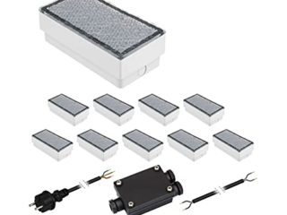 ledscom.de Juego de 10 adoquines LED CUS Lámpara de suelo para exteriores, blanco cálido, IP67, 230V, 20x10cm