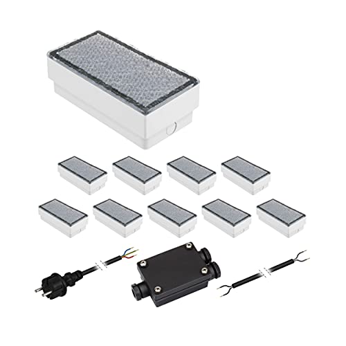 ledscom.de Juego de 10 adoquines LED CUS Lámpara de suelo para exteriores, blanco cálido, IP67, 230V, 20x10cm