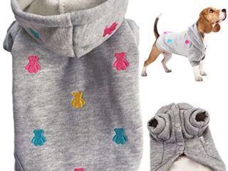 LeerKing Perro Pequeño Ropa Sudadera con Capucha Traje Corto Abrigo de Invierno con Forro Pullover para Perros Gato Pequeños y Medianos Gris L