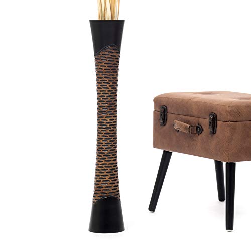 LEEWADEE jarrón Grande para el Suelo – Alto, jarrón Hecho a Mano de Madera de Mango, contenedor de pie para Las Ramas Decorativas, 75 cm, Negro
