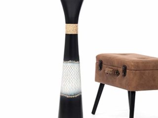 LEEWADEE jarrón Grande para el Suelo – Alto, jarrón Hecho a Mano de Madera de Mango, contenedor de pie para Las Ramas Decorativas, 90 cm, Negro Blanco