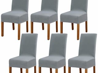Leeyunbee 6 Piezas Fundas de Sillas de Comedor, Elásticas y Modernas Funda Asiento Silla, Desmontables Lavables Cubiertas para Sillas para Comedor Hotel Banquete de Boda Decoración (Plata Gris)