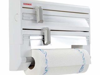Leifheit Portarrollos de pared Parat ComfortLine para 3 rollos, porta rollos con cuchillas para un corte limpio, portarrollos de cocina de plástico, Color Blanco