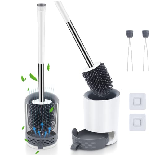 Lemecima 2pcs Escobilla De Baño Escobillas Y Portaescobillas de Inodoro, Escobillas de Baño Silicona, Escobillas de Baño/Escobilla WC/Cepillo Limpieza,Cepillo Y Soporte para Inodoro de Silicona