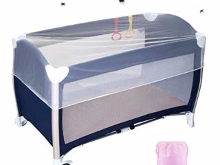LEMESO Universal Mosquitera Cuna de Viaje Mosquitera Cama Bebe de 120x60cm / 90x40 cm, Color Blanco
