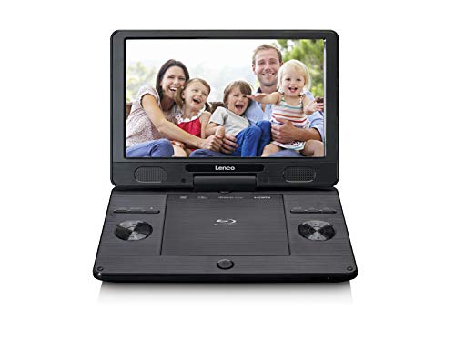 Lenco BRP-1150 - Reproductor de DVD portátil de Blu-ray y Blu-ray (pantalla TFT giratoria de 11,5", 1024 x 600 píxeles, batería integrada, con adaptador de red y de coche, entrada USB