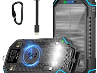 Leo Way Cargador Solar Portátil, Banco de Energía Solar, Cargador de Batería de Respaldo de Emergencia, Linterna LED, Compatible con Todos los Teléfonos celulares, Tabletas