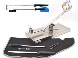LEPANTO LepantoHouse Soporte Jamonero Future Basculante Giratorio Base Inoxidable para Jamones y Paletillas + Cuchillo Arcos Niza + CHAIRA + Cubre Jamon + Pinza (Inoxidable)