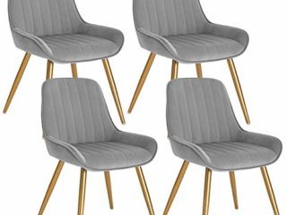 Lestarain 4X Sillas de Comedor Dining Chairs Sillas Tapizadas Paquete de 4 Sillas Cocina Nórdicas Terciopelo Sillas Bar Metal Silla de Oficina Gris Claro