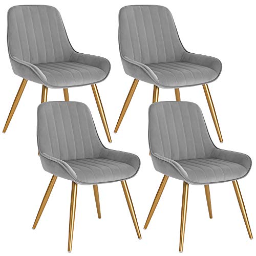Lestarain 4X Sillas de Comedor Dining Chairs Sillas Tapizadas Paquete de 4 Sillas Cocina Nórdicas Terciopelo Sillas Bar Metal Silla de Oficina Gris Claro