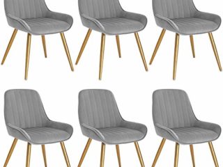Lestarain 6X Sillas de Comedor Dining Chairs Sillas Tapizadas Paquete de 6 Sillas Cocina Nórdicas Terciopelo Sillas Bar Metal Silla de Oficina Gris Claro