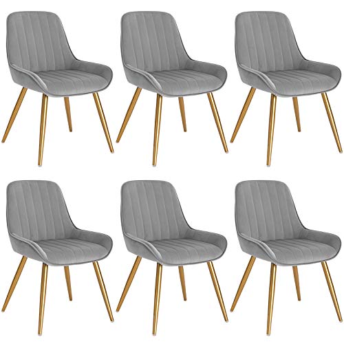 Lestarain 6X Sillas de Comedor Dining Chairs Sillas Tapizadas Paquete de 6 Sillas Cocina Nórdicas Terciopelo Sillas Bar Metal Silla de Oficina Gris Claro