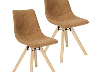 Lestarain Sillas de Comedor Giratoria, Set de 2, Sillas de Madera, Sillas de Cocina Polipiel para Tapizar, Sillas Ergonómica con Respaldo, Marrón, Altura del Asiento 47 cm LCNI106002-2