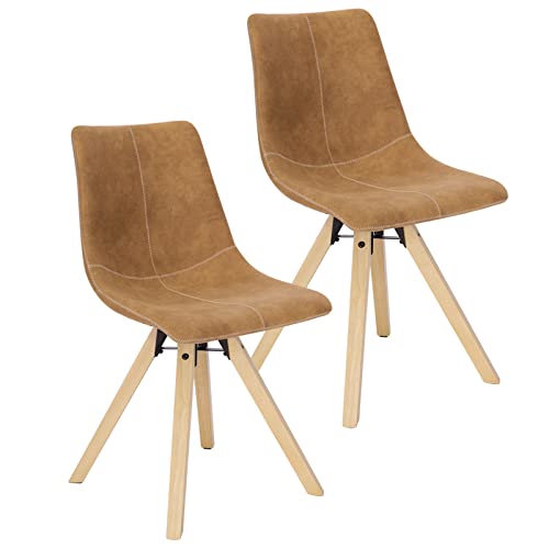 Lestarain Sillas de Comedor Giratoria, Set de 2, Sillas de Madera, Sillas de Cocina Polipiel para Tapizar, Sillas Ergonómica con Respaldo, Marrón, Altura del Asiento 47 cm LCNI106002-2