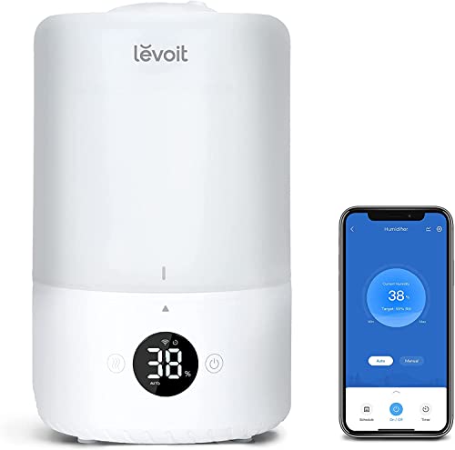 LEVOIT 3L Top-Fill Humidificador a Bebés para Aliviar Mocos con 25H, Ultrasónico de Vapor Frío y Difusor Compatible con Alexa y APP, <28dB Silencioso AUTO Modo, Temporizador a Cuarto, Dual 200S,Blanco