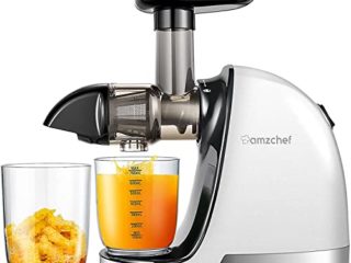Licuadora Prensado en Frio, AMZCHEF Licuadora Frutas Verduras，Extractor de zumos con Función inversa,Motor Silencioso,fácil de limpiar con un cepillo extra (Perla Blanca)