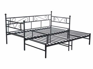 LiePu Sofá Cama Metálica Diván Cama para Dormitorio Salón Cuarto de Invitados,Cama Matrimonio,Negro