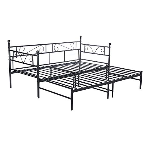 LiePu Sofá Cama Metálica Diván Cama para Dormitorio Salón Cuarto de Invitados,Cama Matrimonio,Negro